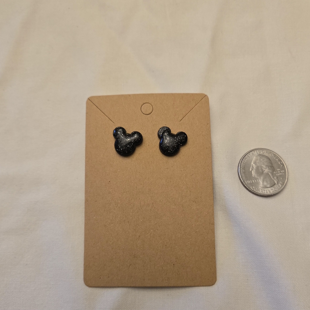 Black Glitter Mickey Mouse Stud Earrings
